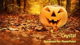  Presentation with scary forest - Theme enhanced with jack o lantern - halloween scary pumpkin in autumn background and a tawny brown colored foreground