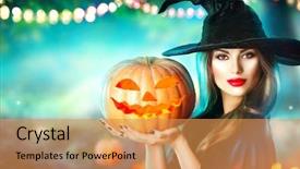  Presentation with dark forest - Presentation design featuring jack o lantern - halloween witch with a carved background and a gold colored foreground