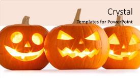  Presentation with halloween pumpkins thanksgiving day - PPT theme featuring jack o lantern - three halloween pumpkins isolated background and a yellow colored foreground