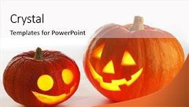  Presentation with halloween pumpkins thanksgiving day - Slide set enhanced with jack o lantern - two funny halloween pumpkins background and a white colored foreground