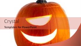  Presentation with glow - Colorful theme enhanced with jack-o-lantern cyclops halloween pumpkin isolated on white with a candle burning inside giving a glow backdrop and a red colored foreground