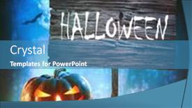  Presentation with lantern - Presentation theme consisting of jack-o-lantern-glowing background and a teal colored foreground
