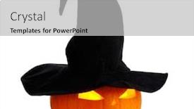  Presentation with witches - Presentation featuring jack o lantern halloween pumpkin with witches hat isolated on white background background and a light gray colored foreground