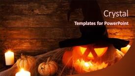  Presentation with witches - Beautiful presentation theme featuring jack-o-lantern-halloween-pumpkin backdrop and a wine colored foreground