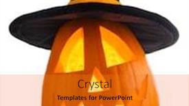  Presentation with witches - PPT theme with jack o lantern halloween pumpkin with witches hat isolated on white background background and a gold colored foreground