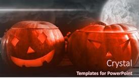  Presentation with lanterns - PPT layouts having jack o lanterns on wooden table against moon shining between clouds background and a wine colored foreground