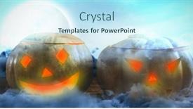  Presentation with lanterns - Beautiful theme featuring jack o lanterns on wooden table against view of sea against sky backdrop and a cool aqua colored foreground