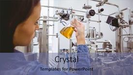  Presentation with cheerful stylish city girl using - Colorful PPT theme enhanced with jacket holding beaker of beer backdrop and a ocean colored foreground