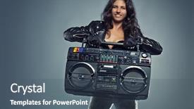  Presentation with boom box - Colorful PPT layouts enhanced with jacket holding big old boom backdrop and a ocean colored foreground