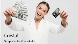  Presentation with european union banknotes and coins - Presentation theme featuring jacket holding fan with dollar background and a white colored foreground