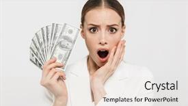  Presentation with photo - Presentation consisting of jacket holding fan with dollar background and a lemonade colored foreground