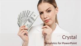  Presentation with modern elegant - Beautiful presentation design featuring jacket holding fan with dollar backdrop and a lemonade colored foreground