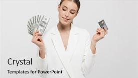  Presentation with elegant green white romantic - Presentation theme with jacket holding fan with dollar background and a light gray colored foreground