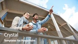  Presentation with railing - Presentation enhanced with jacket leaning on wooden railing background and a gray colored foreground