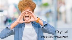  Presentation with afro hair salon - Presentation design enhanced with jacket shouting angry out loud background and a  colored foreground