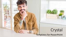  Presentation with jacket platform - Theme with jacket sitting on white table background and a  colored foreground