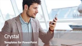  Presentation with young man on the phone - Audience pleasing PPT layouts consisting of jacket texting message on smartphone backdrop and a violet colored foreground