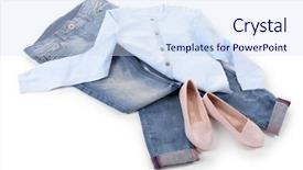  Presentation with pink blue - Slide set with tapered - blue jeans and jacket background and a sky blue colored foreground
