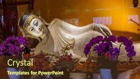  Presentation with china travel - PPT layouts featuring jade-buddha-temple-in-shanghai background and a tawny brown colored foreground