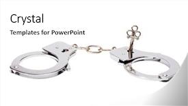  Presentation with pair - Theme with jail investigation - pair of handcuffs isolated background and a white colored foreground