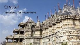  Presentation with jain - Theme featuring jainism - adinath jain temple in rajasthan background and a teal colored foreground
