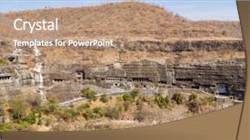  Presentation with caves - Slides with jainism - ajanta caves panorama near aurangabad background and a coral colored foreground