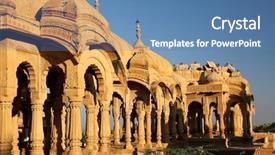  Presentation with jainism - Slide deck with jainism - bada bagh cenotaph in jaisalmer background and a teal colored foreground
