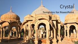  Presentation with india - Slide deck with jainism - bada bagh cenotaph in jaisalmer background and a light blue colored foreground