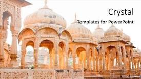  Presentation with market at jaisalmer india - Slide deck with jainism - bada bagh cenotaph in jaisalmer background and a white colored foreground