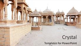  Presentation with rajasthan - Slide set with jainism - bada bagh cenotaph in jaisalmer background and a light gray colored foreground
