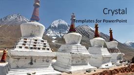  Presentation with mount kailash - Beautiful PPT theme featuring jainism - buddhistic stupas chorten in tibet backdrop and a teal colored foreground