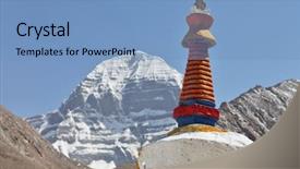  Presentation with mount kailash - Presentation having jainism - buddhistic stupas chorten in tibet background and a teal colored foreground