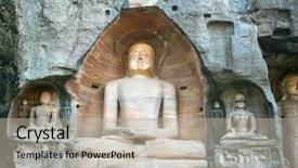  Presentation with jainism - Theme having jainism - impressive rock sculptures near gwalior background and a mint green colored foreground