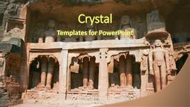  Presentation with rock - Theme featuring jainism - impressive rock sculptures near gwalior background and a tawny brown colored foreground