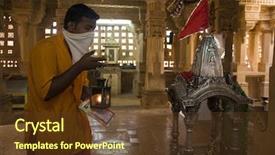 Presentation with jain - Presentation theme featuring jainism - jain priest praying temple background and a tawny brown colored foreground