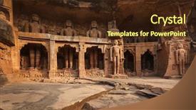  Presentation with india fort - Slide deck with jainism - rockcut statues of jain thirthankaras background and a wine colored foreground