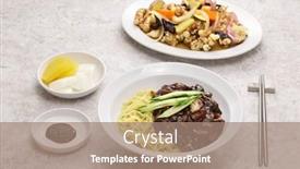  Presentation with korean - PPT layouts consisting of jajangmyeon-and-tangsuyuk background and a coral colored foreground