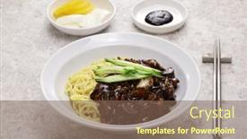  Presentation with korean - PPT theme enhanced with jajangmyeon-is-a-popular-korean background and a violet colored foreground