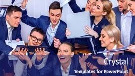  Presentation with office life - Presentation design consisting of jalousie background end of economic background and a navy blue colored foreground