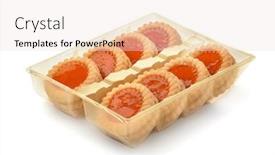  Presentation with packaging - Audience pleasing theme consisting of jam-cookies-in-blister-packaging backdrop and a sky blue colored foreground