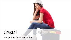  Presentation with sad girl - Presentation theme with jam packed - sad young girl sitting background and a white colored foreground