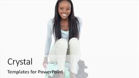  Presentation with smiling paramedic sitting in ambulance - PPT theme enhanced with jam packed - smiling young woman sitting background and a  colored foreground