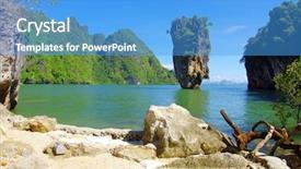  Presentation with james bond - Slide deck with james bond island in thailand background and a teal colored foreground