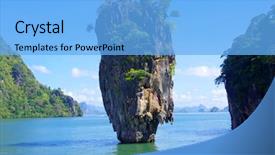  Presentation with james bond - Slide deck featuring james bond island in thailand background and a light blue colored foreground