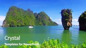  Presentation with james bond - Slide deck with james bond island in thailand background and a tawny brown colored foreground