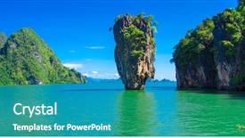  Presentation with james bond - Presentation design featuring james bond island in thailand background and a teal colored foreground