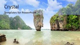  Presentation with james bond - Slides having james bond island phang nga background and a light blue colored foreground