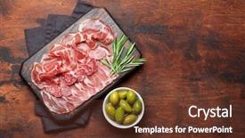  Presentation with spanish - Beautiful slide set featuring jamon prosciutto crudo italian salami backdrop and a tawny brown colored foreground