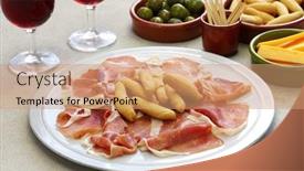  Presentation with spanish food - Beautiful slide set featuring jamon-serrano-with-picos-spanish backdrop and a coral colored foreground