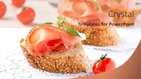  Presentation with tapas - Cool new PPT layouts with jamon slices of bread with spanish serrano ham served as tapas cured ham spanish appetizer prosciutto backdrop and a coral colored foreground